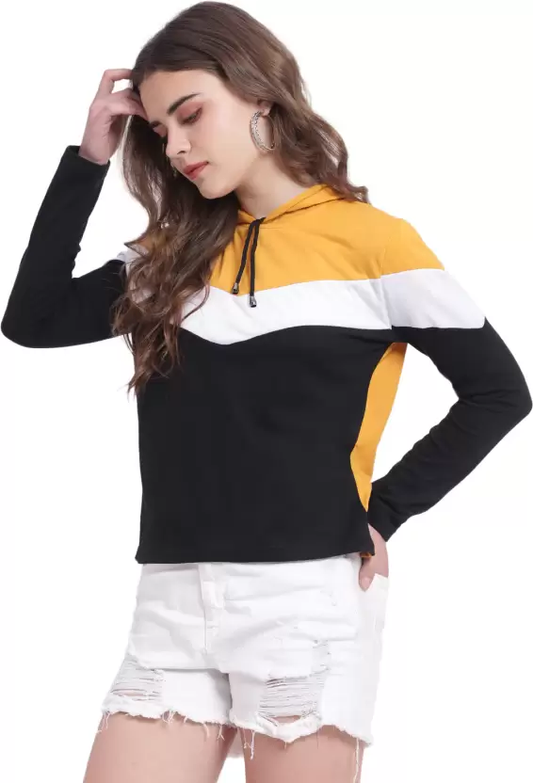 Turn Heads in Comfort – Women’s Colorblock Cotton Hoodie T-Shirt