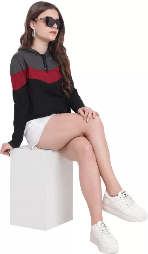 Women's Colorblock Hooded Cotton T-Shirt – Stylish | Comfortable | Everyday Essential