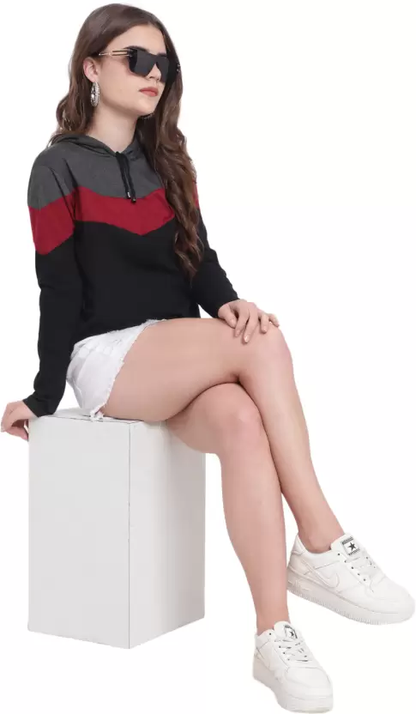 Women's Colorblock Hooded Cotton T-Shirt – Stylish | Comfortable | Everyday Essential