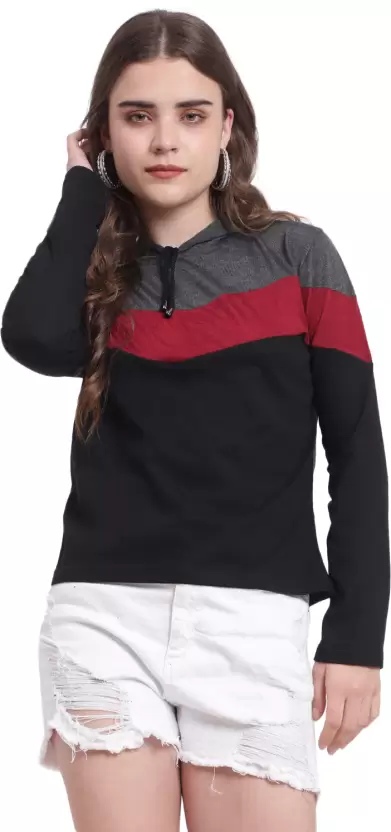 Women's Colorblock Hooded Cotton T-Shirt – Stylish | Comfortable | Everyday Essential