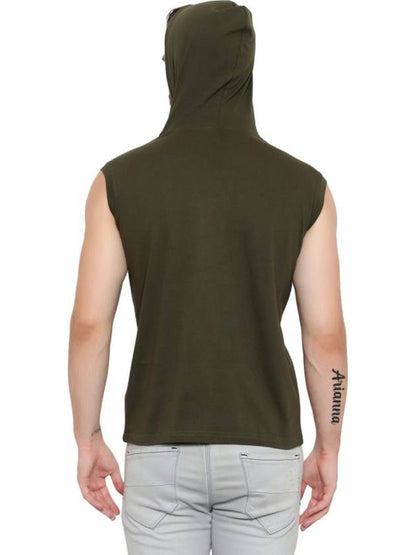 Men’s Olive Sleeveless Hoodie T-Shirt – Pure Cotton Sportswear