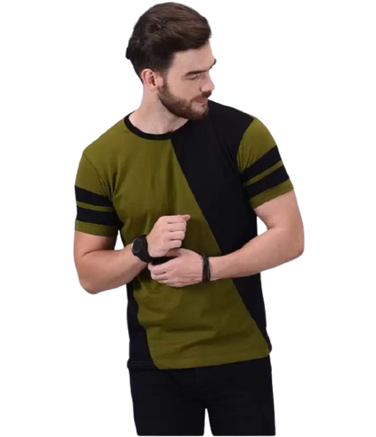 Men's Olive Half Sleeves Cotton T-Shirt – Modern & Trendy