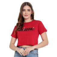 Hokum-Women Crop-Red Color Half Sleeves T-Shirt