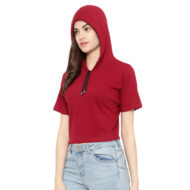 Hokum Women Half Sleeves Hoodies Maroon Color