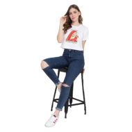 Hokum Women Crop-White Color Half Sleeves T-Shirt - Image 2