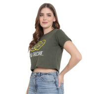 Hokum Women Crop-Olive color Half Sleeves T-Shirt - Image 3