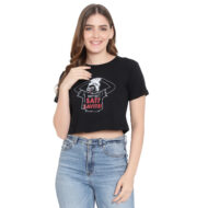 Hokum Women Crop- Black Printed Half Sleeves T-Shirt