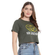 Hokum Women Crop-Olive color Half Sleeves T-Shirt - Image 4