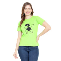 Women’s Neon/Light Green T-Shirt - Round Neck, Half Sleeves, Premium Cotton Blend