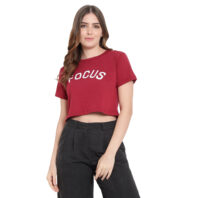 Women’s Maroon Crop Top - Round Neck, Half Sleeves, Premium Cotton Blend