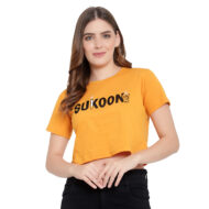 Hokum-Women Crop-Mustard Color Half Sleeves T-Shirt