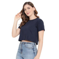 Hokum Women Crop Navy Blue, Half Sleeves T-Shirt - Image 3