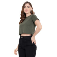 Hokum Women Crop Olive Color Half Sleeves T-Shirt - Image 2