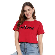 Hokum-Women Crop-Red Color Half Sleeves T-Shirt - Image 3