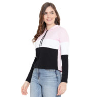 Women Full Sleeves Hoodie T-Shirt- Multicolor-Pink - Image 3