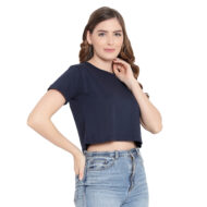 Hokum Women Crop Navy Blue, Half Sleeves T-Shirt - Image 2