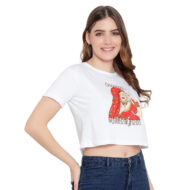 Hokum Women Crop-White Color Half Sleeves T-Shirt - Image 4