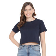 Hokum Women Crop Navy Blue, Half Sleeves T-Shirt