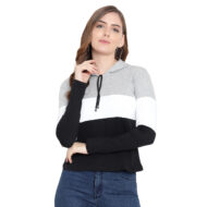 Women Full Sleeves Hoodie T-Shirt- Multicolor-Grey