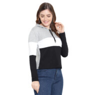 Women Full Sleeves Hoodie T-Shirt- Multicolor-Grey - Image 2