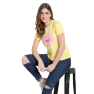 Women’s Yellow Color T-Shirt - 100% Cotton, Round Neck, Half Sleeves