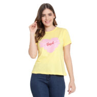 Women’s Yellow Color T-Shirt - 100% Cotton, Round Neck, Half Sleeves