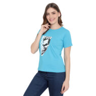 Hokum Women Blue Color Half Sleeves Printed T-Shirt - Image 3