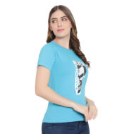 Hokum Women Blue Color Half Sleeves Printed T-Shirt - Image 2