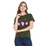 Hokum Women Olive Color Half Sleeves T-Shirt