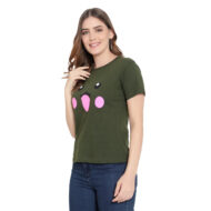 Hokum Women Olive Color Half Sleeves T-Shirt - Image 4