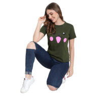 Hokum Women Olive Color Half Sleeves T-Shirt - Image 2