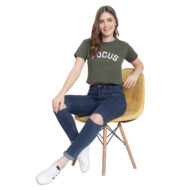 Women’s Olive Crop Top - Round Neck, Half Sleeves, Premium Cotton Blend