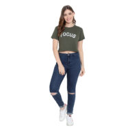 Women’s Olive Crop Top - 100% Premium Cotton Blend, Casual Wear - Image 3