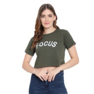 Women’s Olive Crop Top - 100% Premium Cotton Blend, Casual Wear - Image 2