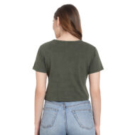 Hokum Women Crop Olive Color Half Sleeves Cotten T- Shirt - Image 5