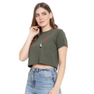 Hokum Women Crop Olive Color Half Sleeves Cotten T- Shirt